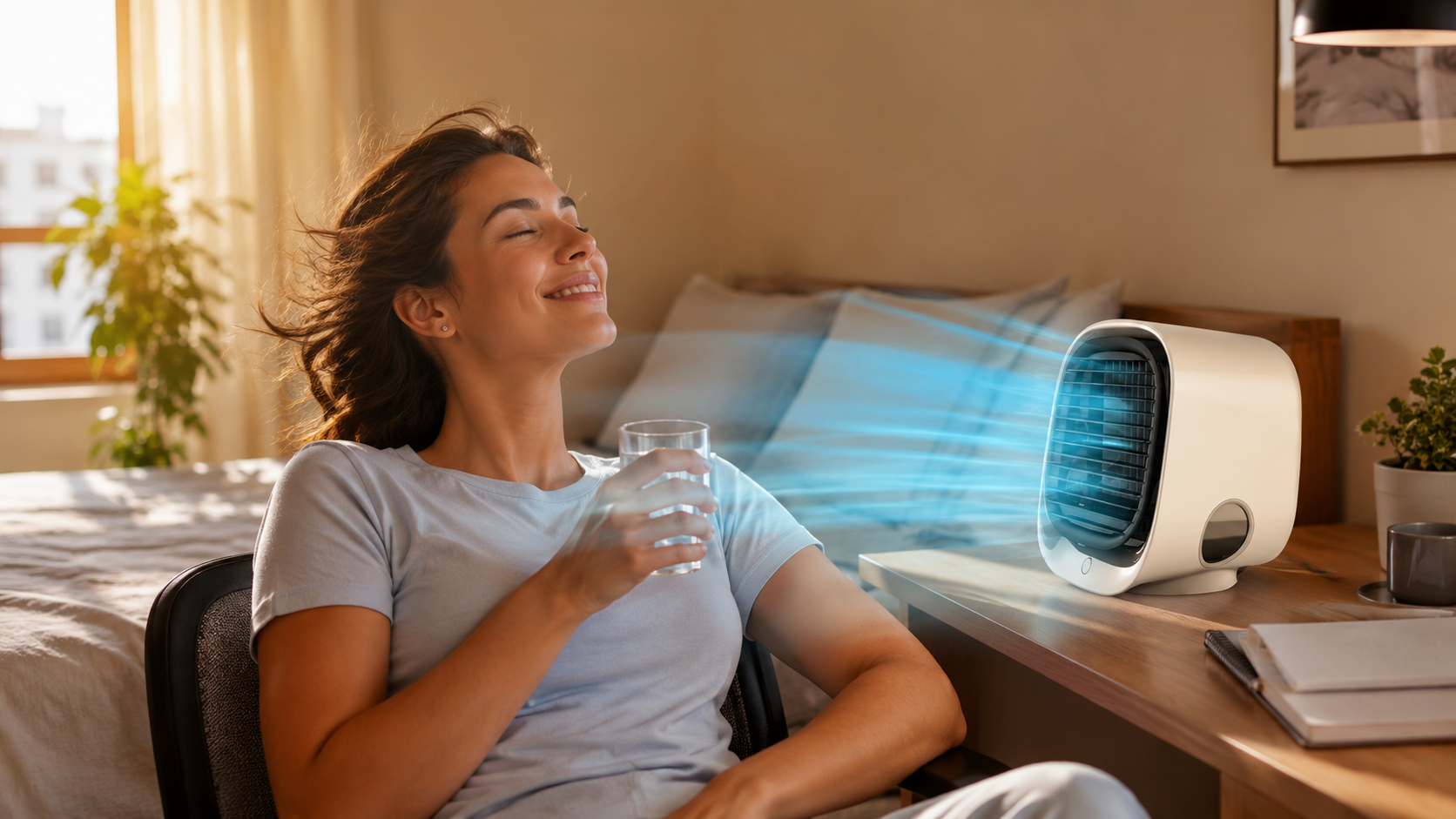 AiraBreeze Luftkühler im heißen Schlafzimmer